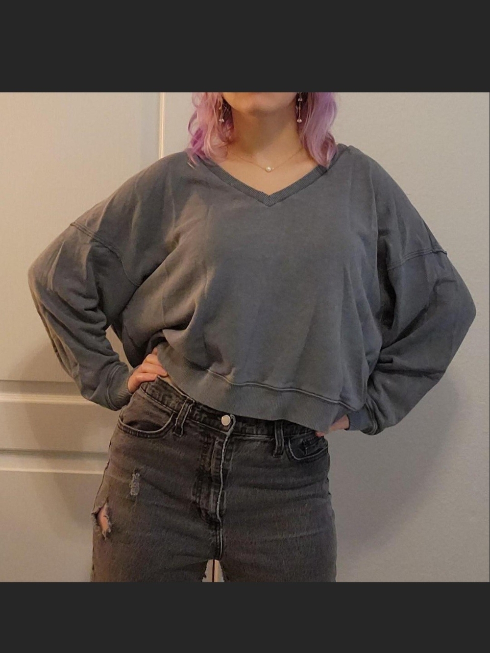 American Eagle Size S Oversized V-Neck Pullover - Blue Gray Slate